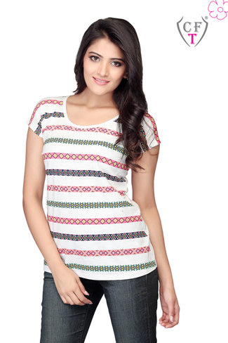 Aztec Print Striped T-shirt 