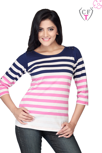 Pink & Navy Striped T-shirt